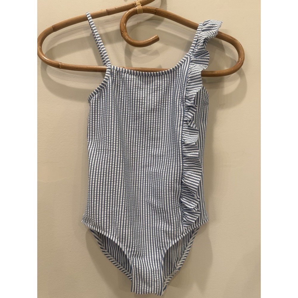 Zara‎ Girls Blue And White Stripped One Piece Swimsuit Size 8-9